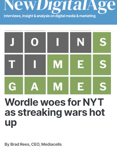 Mediacells commentary on the New York Times -Wordle #StreakingWars in today’s New Digital Age